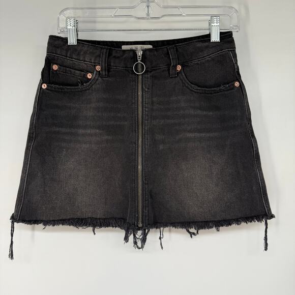 We The Free People Zip It Up Denim Mini Skirt Womens 26 Washed Black Distressed - Picture 3 of 9